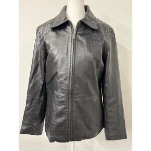 Vtg 90s Y2K Mossimo Women’s Small Black Leather Jacket Zip Front City Grunge